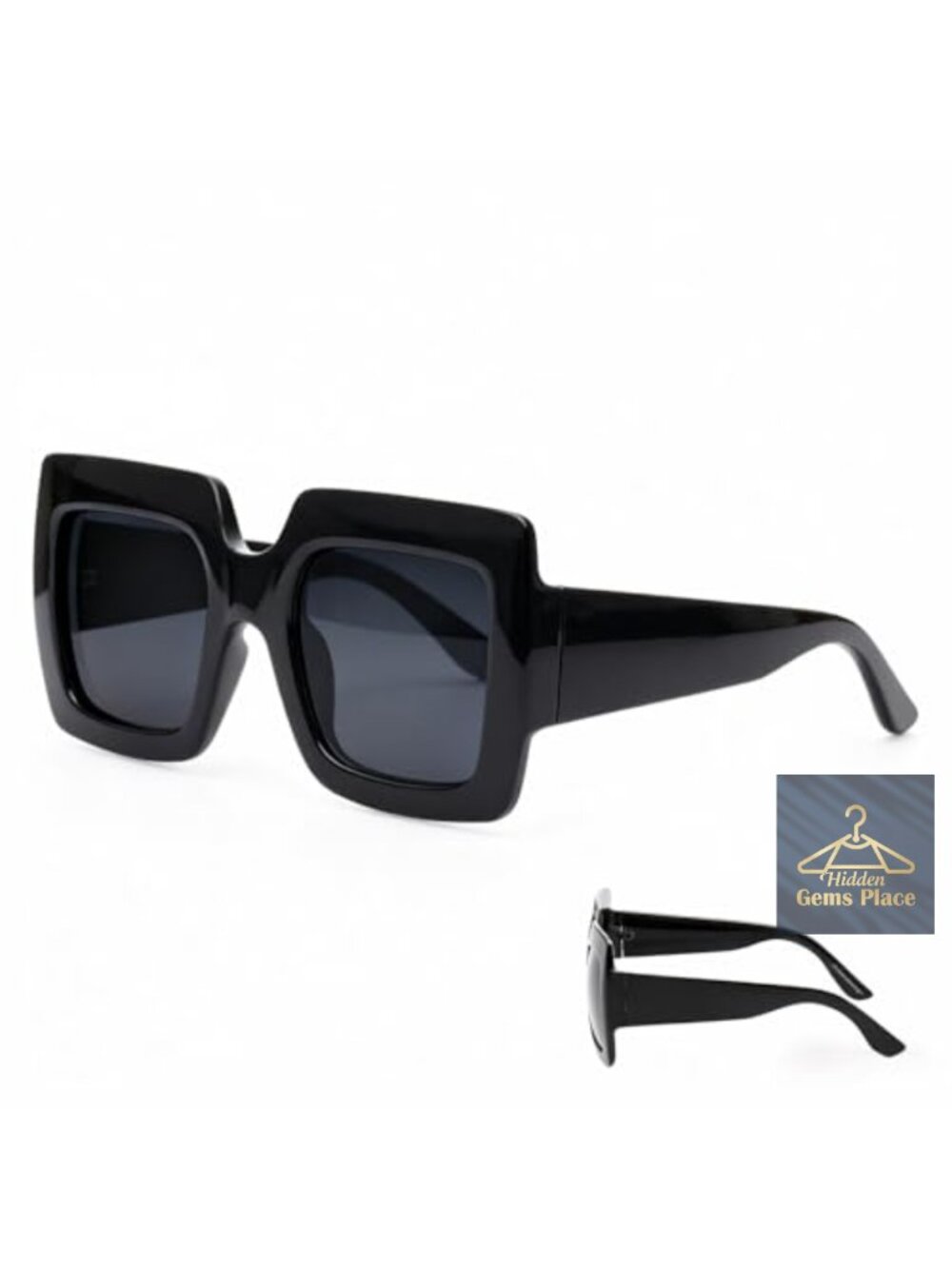 Oversized Square Sunglasses Women Retro UV Protection Black Frame Grey Lenses